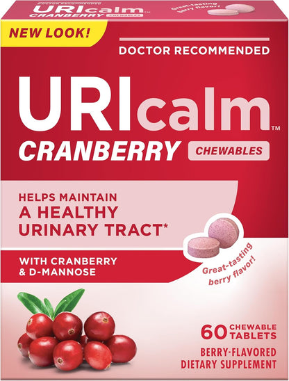 URIcalm Cranberry Urinary Tract Health Supplement, Chewable, Berry Flavor, 40 Count