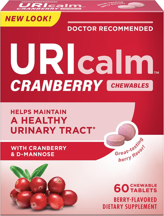 URIcalm Cranberry Urinary Tract Health Supplement, Chewable, Berry Flavor, 40 Count