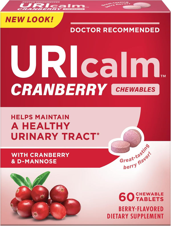 URIcalm Cranberry Urinary Tract Health Supplement, Chewable, Berry Flavor, 40 Count URIcalm