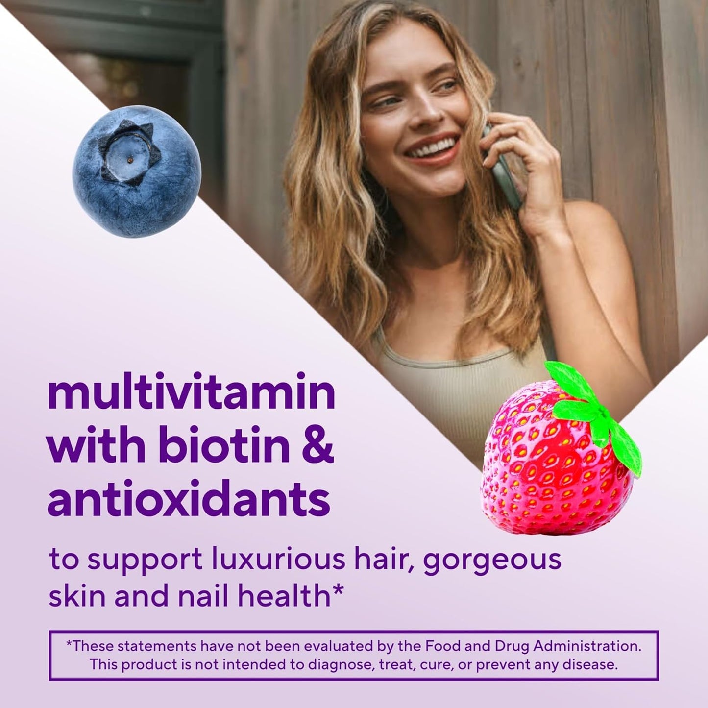 Vitafusion Gorgeous Hair, Skin Nails Multivitamin Gummy Vitamins, plus Biotin and Antioxidant vitamins CE, Raspberry Flavor, 100ct (33 day supply)