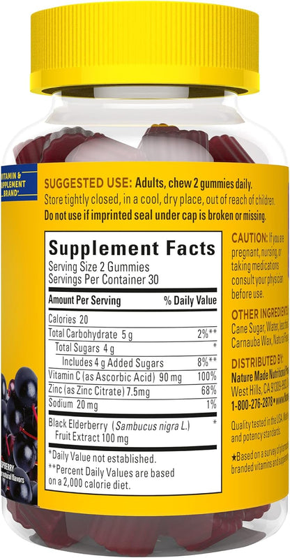 Nature Made Elderberry with Vitamin C and Zinc, 60 Elderberry Gummies