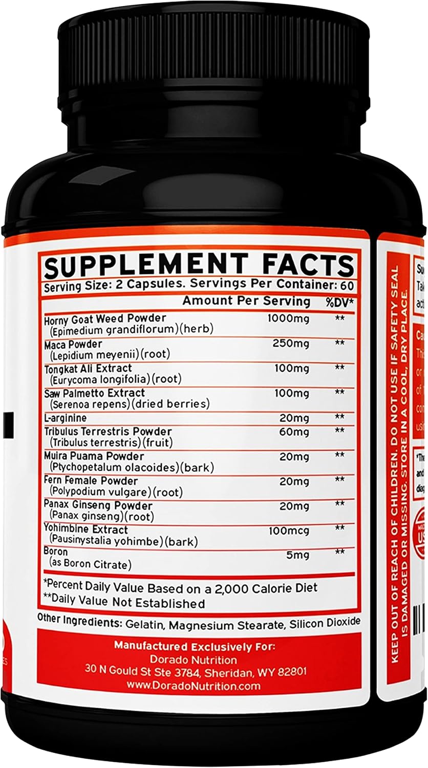 Horny Goat Weed For Men and Women - [1590 Maximum Strength] - Stamina, Endurance, Circulation, Joint & Back Support - Maca Root, Ginseng, Yohimbine