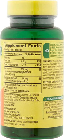 Spring Valley Resveratrol Plus Red Wine Extract Dietary Supplement, 250 mg, 30 count Spring Valley