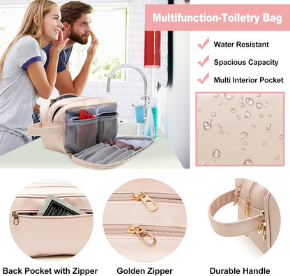 Travel-Essentials Toiletry Bag for Women, Water Resistant Makeup-Bag-For-Travel-Accessories, Dorm Room Essentials, Eco Leather Cosmetic Bag