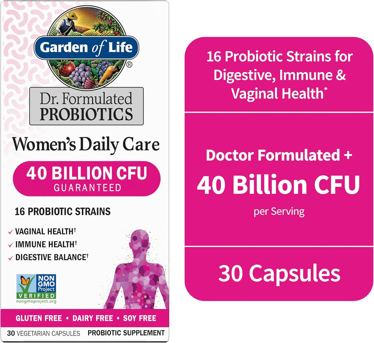 Garden of Life Dr. Formulated Women's Daily Care 30 Capsules 40 Billion CFU 16 Strains Vaginal Health, Immune Health, Digestive Health