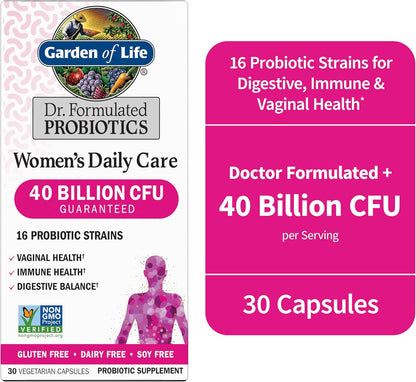 Garden of Life Dr. Formulated Women's Daily Care 30 Capsules 40 Billion CFU 16 Strains Vaginal Health, Immune Health, Digestive Health