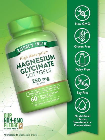 Nature's Truth Magnesium Glycinate Softgels | 250mg | 60 Quick Release Softgels