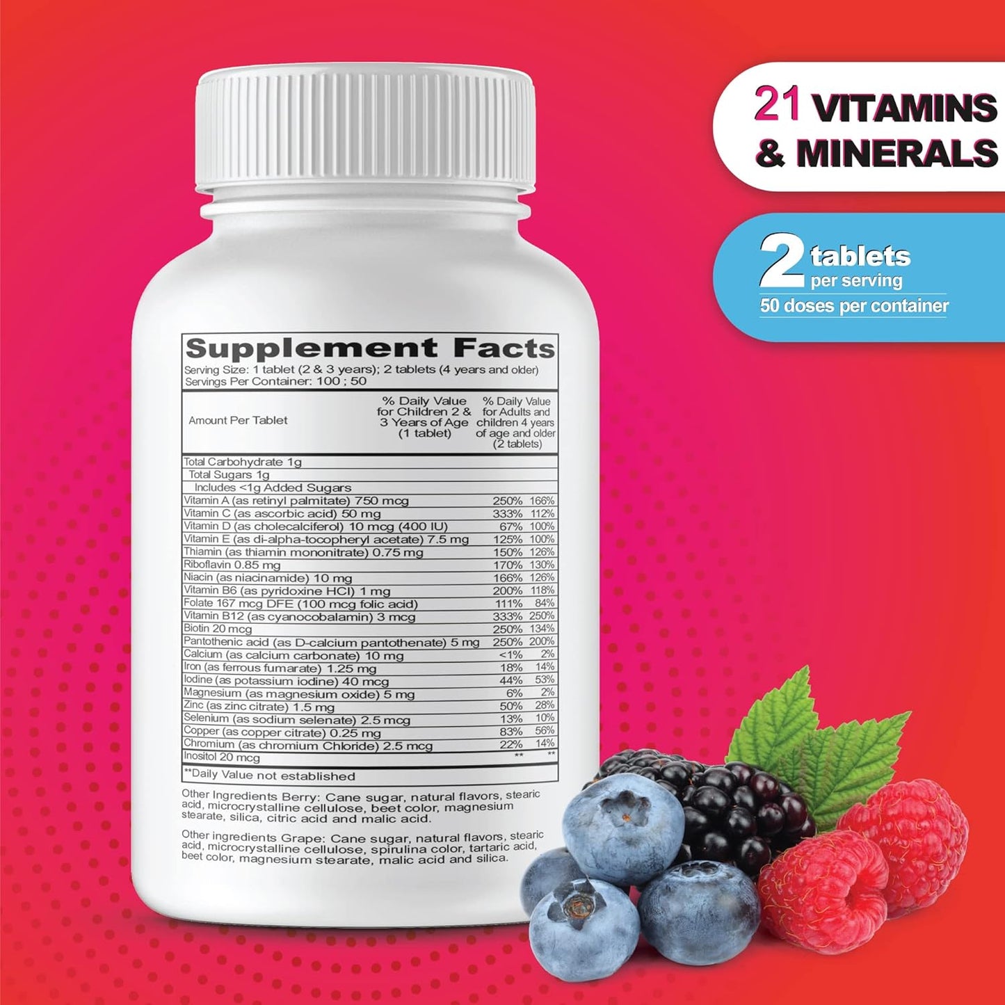 Lifeable Multivitamin & Multimineral with Iron Chewables for Kids – Vegetarian – Gluten Free Vegetarian – Great Tasting - Natural Flavored Pectin Chews with Vitamins A, B, C, D & E – 150 Count