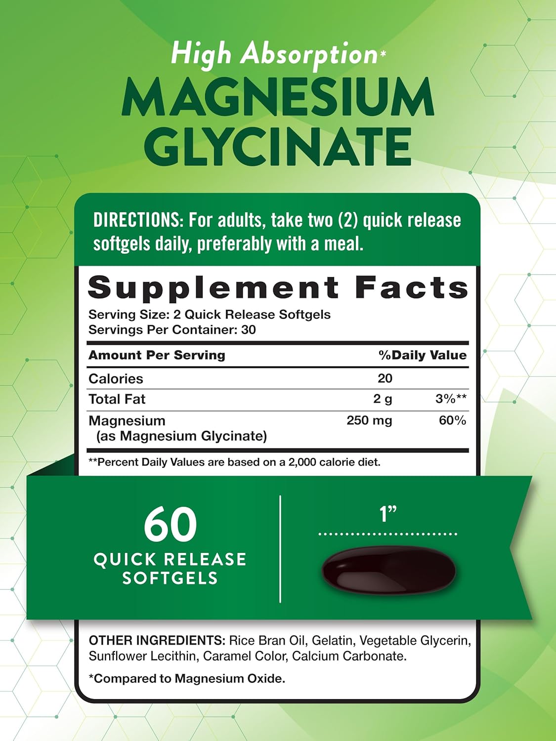 Nature's Truth Magnesium Glycinate Softgels | 250mg | 60 Quick Release Softgels