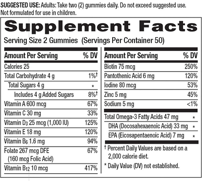 Centrum MultiGummies Multi + Omega-3 Natural Strawberry, Lemon, Orange Flavors - 100 Count