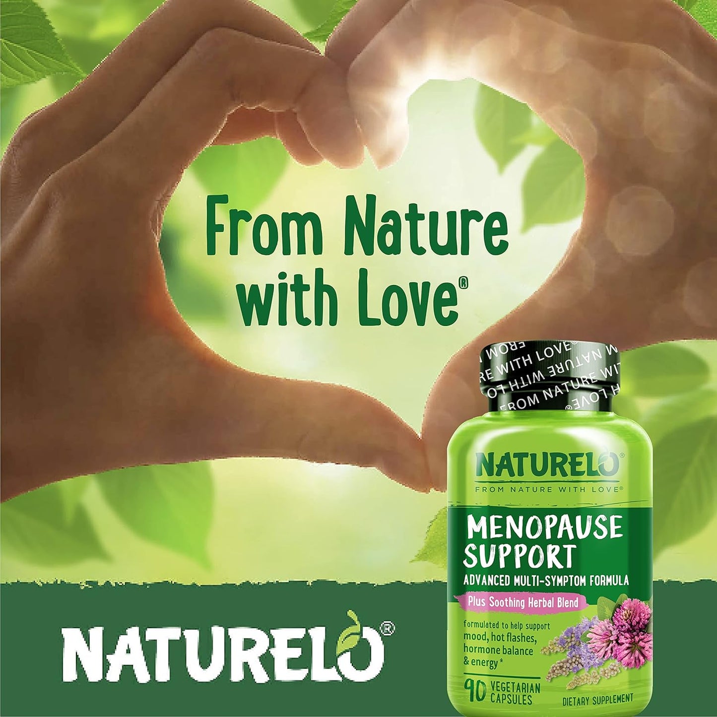NATURELO Menopause Support, Advanced Multi-Symptom Formula w/Soothing Herbal Blend - 90 Vegetarian Capsules