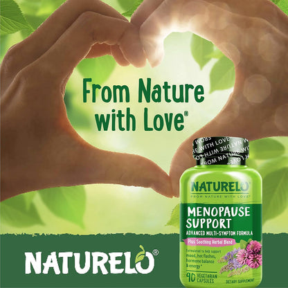 NATURELO Menopause Support, Advanced Multi-Symptom Formula w/Soothing Herbal Blend - 90 Vegetarian Capsules