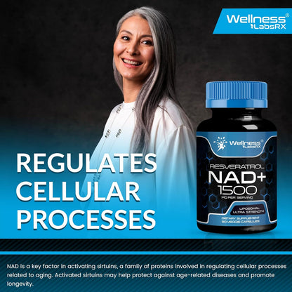 Wellness Labsrx NAD+ Supplement 1500mg with Resveratrol, 90 caps