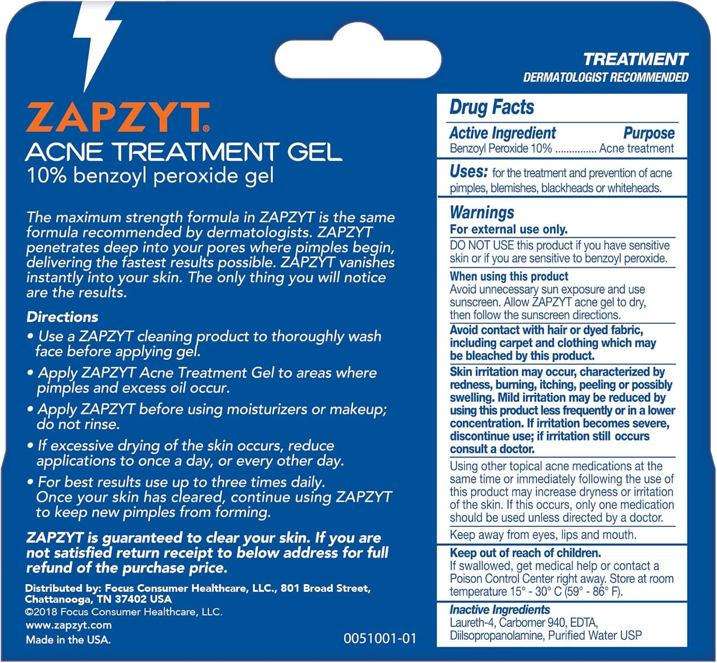 ZAPZYT Maximum Strength 10% Benzoyl Peroxide Acne Treatment Gel 1 oz