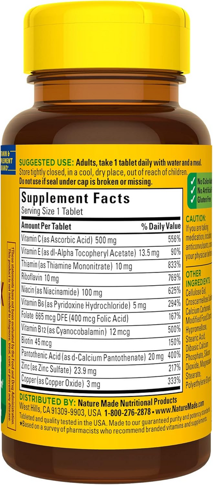 Nature Made Stress B Complex with Vitamin C and Zinc Tablets, Dietary Supplement, 80 Count