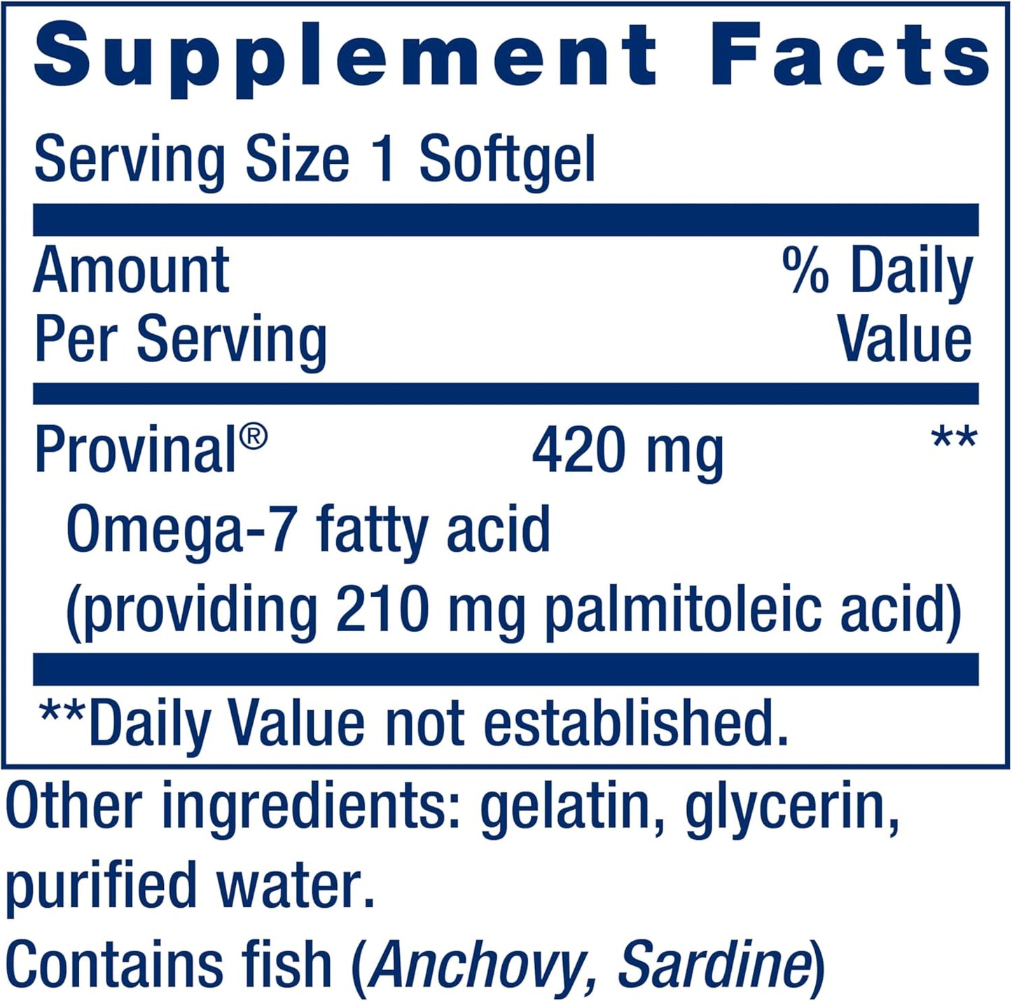 Life Extension Provinal Purified Omega-7 - Daily Essential Omega 7 Fatty Acids Supplement, Palmitoleic Acid Fish Oil For Heart Health & Inflammation Management - Gluten-Free, Non-GMO - 30 Softgels Month Supply