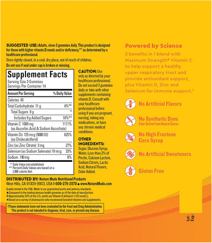 Nature Made Wellblends ImmuneMAX Gummies, Vitamin C 1000mg + Zinc, Selenium, & Vitamin D3 5000 IU, Immune Support Supplement, 42 Gummies