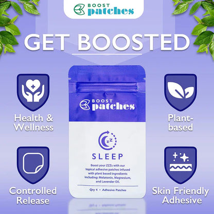 BOOST Sleep Patches (4-Pack) Plant-based Control Release Patch for Sleep, Health, & Wellness | Skin Friendly, Non-Toxic, Latex-Free Adhesive | Made in the USA