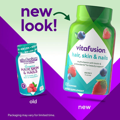 Vitafusion Gorgeous Hair, Skin Nails Multivitamin Gummy Vitamins, plus Biotin and Antioxidant vitamins CE, Raspberry Flavor, 100ct (33 day supply)