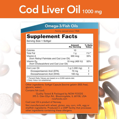 Now Foods Cod Liver Oil Soft Gels, 1000 mg, 90 Count