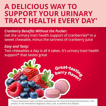 URIcalm Cranberry Urinary Tract Health Supplement, Chewable, Berry Flavor, 40 Count
