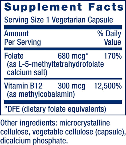 Life Extension, BioActive, Folate & Vitamin B12, 90 Vegetarian Capsules