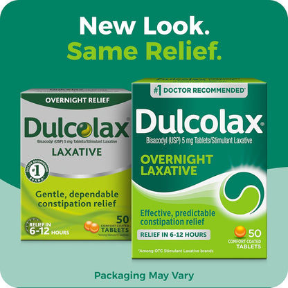 Dulcolax Stimulant Laxative Tablets (100 Count) Gentle Overnight Constipation Relief, Bisacodyl 5mg