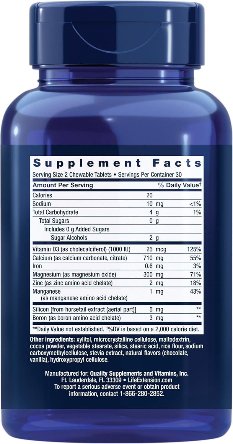Life Extension Bone Restore, Calcium Supplement, Chocolate Flavored - 60 Tablets