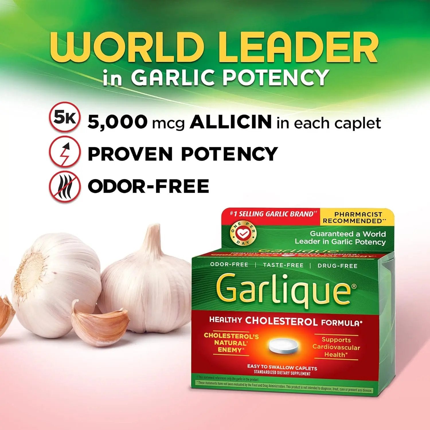 Garlique Garlic Extract Supplement, Healthy Cholesterol Formula, Cholesterol Support, 5000 mcg allicin,60 Caplets Vitamins Depots