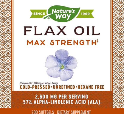 Nature's Way Flax Oil Max Strength Supports Heart Health, 200 Softgels