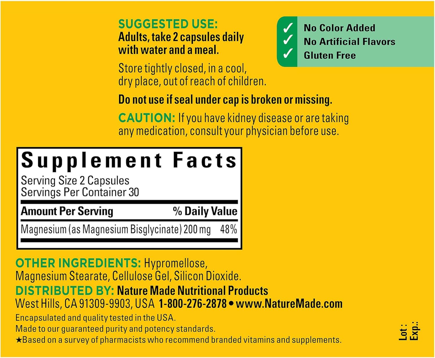 Nature Made Magnesium Glycinate 200 mg per Serving 60 Magnesium Capsules