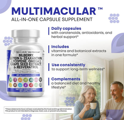 Clean Nutra All-in-1 Eye Vitamins Supplements, 60 Capsules