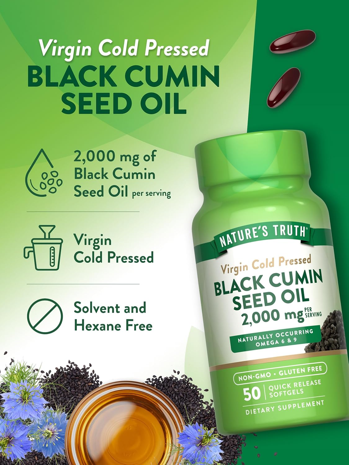 Nature's Truth Black Cumin Seed Oil 2000 mg 50 Softgel Capsules