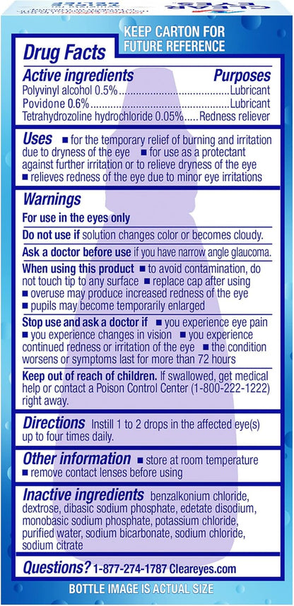 Clear Eyes Triple Relief Eye Drops, Relieves Redness & Calms Irritation, 0.5 Fl Oz