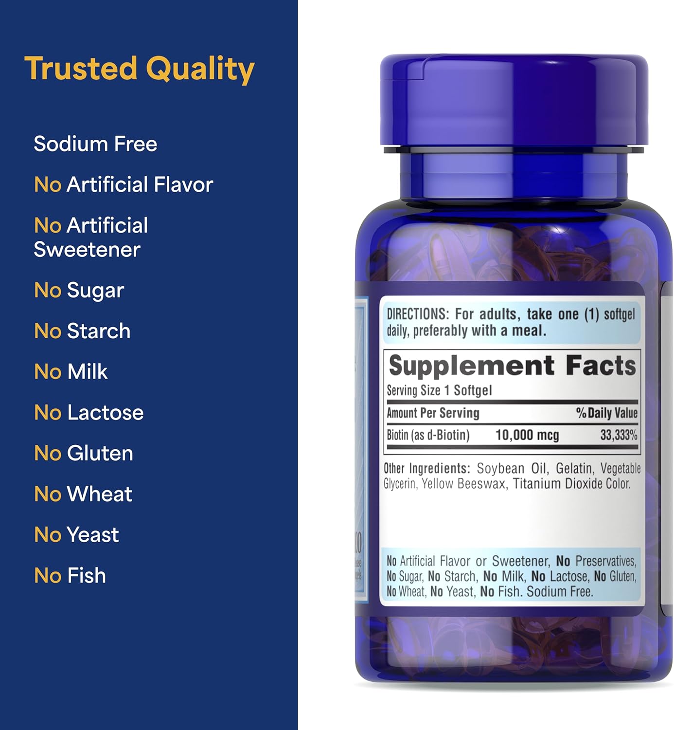 Puritan's Pride Premium Ultra Mega Biotin 10,000mcg, 50 Rapid Release Softgels