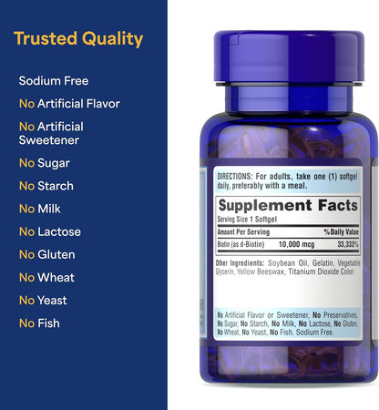 Puritan's Pride Premium Ultra Mega Biotin 10,000mcg, 50 Rapid Release Softgels