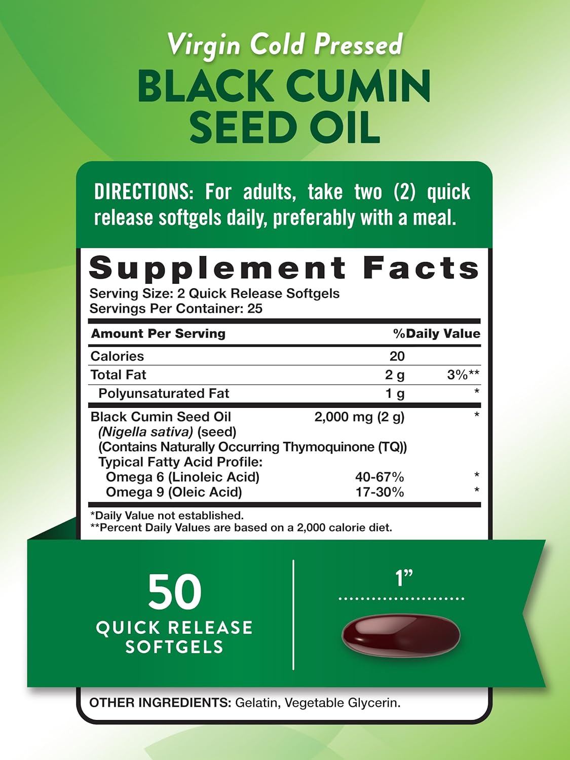 Nature's Truth Black Cumin Seed Oil 2000 mg 50 Softgel Capsules