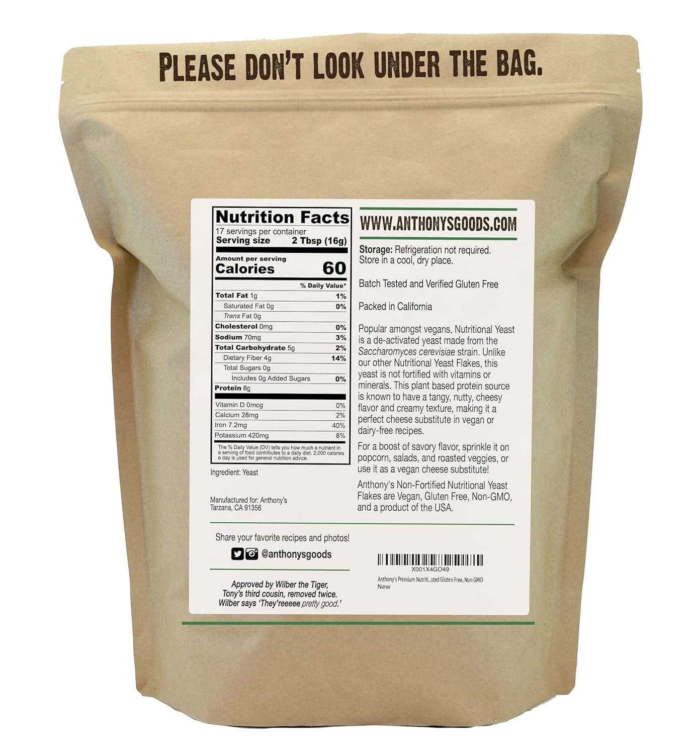 Anthony's Premium Nutritional Yeast Flakes, 10 oz, Non Fortified, Batch Tested Gluten Free, Non GMO