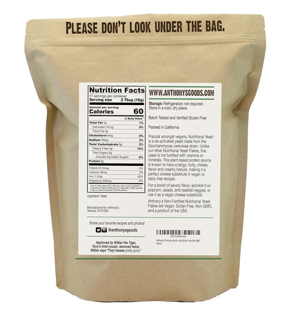 Anthony's Premium Nutritional Yeast Flakes, 10 oz, Non Fortified, Batch Tested Gluten Free, Non GMO