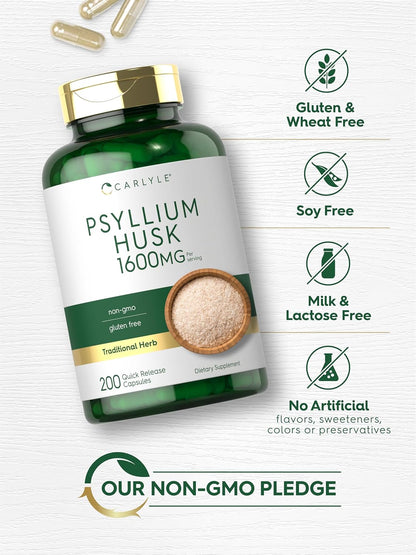 Carlyle Psyllium Husk Capsules 1530mg | 240 Caps | High Potency Fiber Supplement | Non-GMO, Gluten Free