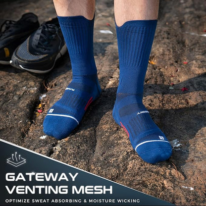 Coolmax Compression Running Socks 3 Pairs, Cushion Crew Socks, Anti-Blister Moisture Wicking Athletic Hiking Socks