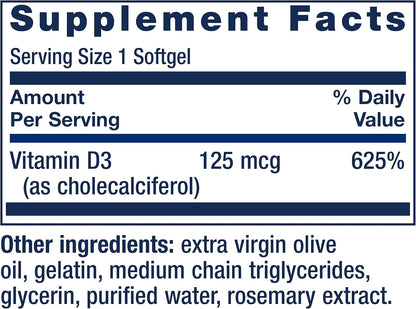 Life Extension Vitamin D3 125 mcg (5000 IU) – 60 Softgels