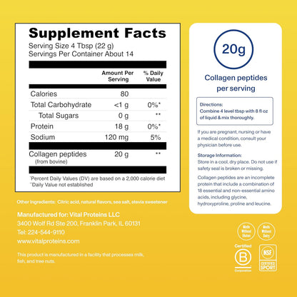 Vital Proteins Collagen Peptides, Promotes Hair, Nail, Skin, Bone & Joint Health, Lemon 11 Oz