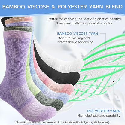 Bulinlulu Diabetic Socks with Grippers for Women&Men-6 Pairs Bamboo Non Binding Diabetic Ankle Socks,Extra Wide Non Skid Stretchy Loose Top Socks with...
