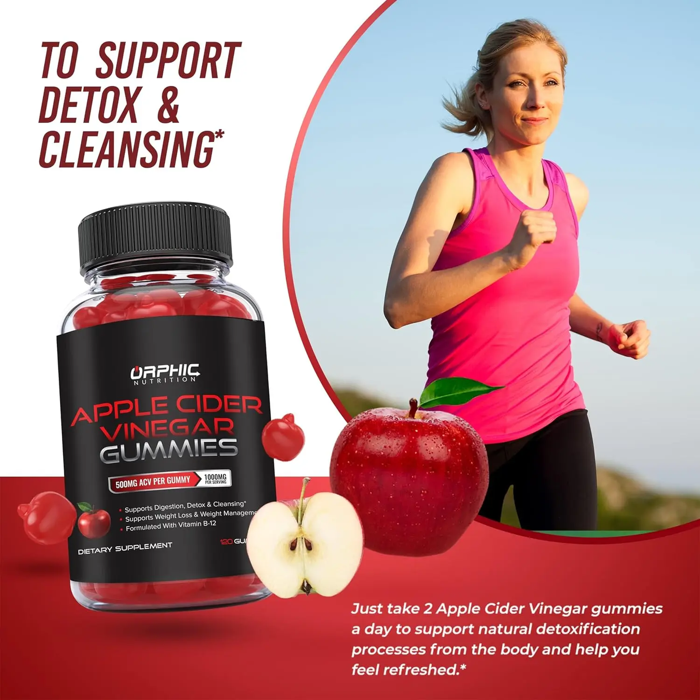 ORPHIC NUTRITION Apple Cider Vinegar Gummies - 1000mg -Formulated to Support Weight Loss Efforts, Normal Energy Levels & Gut Health* - Supports Digestion, Detox & Cleansing* - ACV Gummies W/VIT B12, Beetroot 60 Count ORPHIC NUTRITION