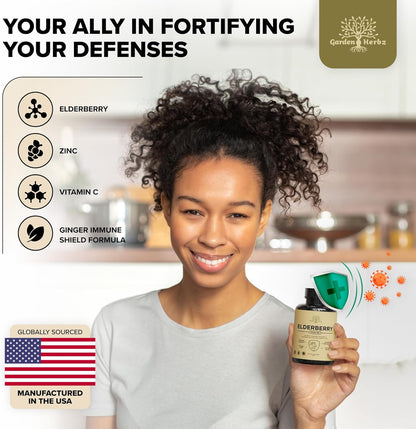 Elderberry with Vitamin C, Zinc, & Ginger – Potent Immune Booster - 60 Caps
