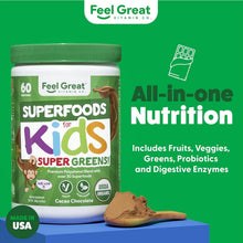 Feel Great USDA Organic Super Greens for Kids | Vegan Chocolate Greens Powder with Veggie Powder for Kids | Superfood Powder with Probiotics & Digestive Enzymes for Digestive Health | 2 Month Supply Feel Great 365