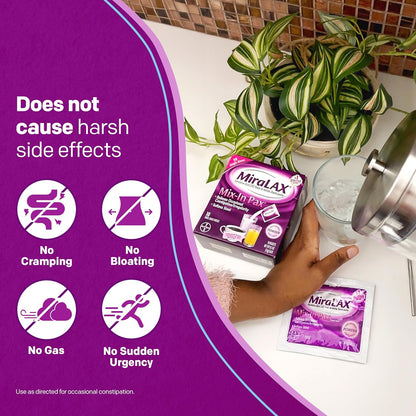 MiraLax Laxative Powder for Gentle Constipation Relief, 10 Count Mix-In Packs + Mixing Stirrers