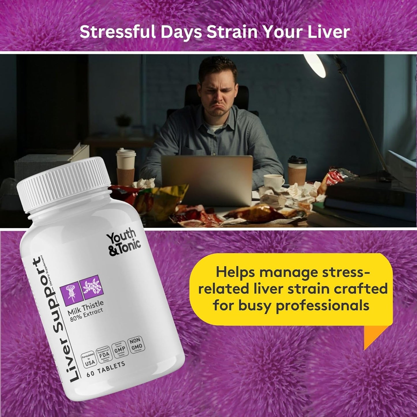 Youth & Tonic Liver Detox Cleanse Pills with Silymarin Milk Thistle Complex to Maintain a Good Liver Health | Liver Support Supplement | 60 Herbal Capsules