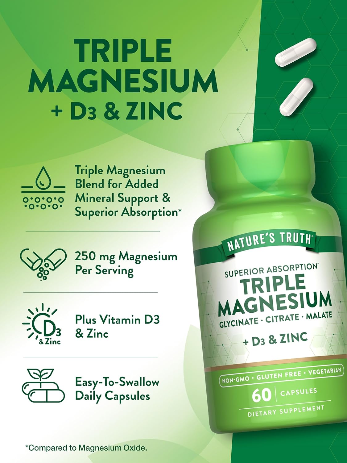 Nature's Truth Triple Magnesium Complex Supplement | 100 Capsules